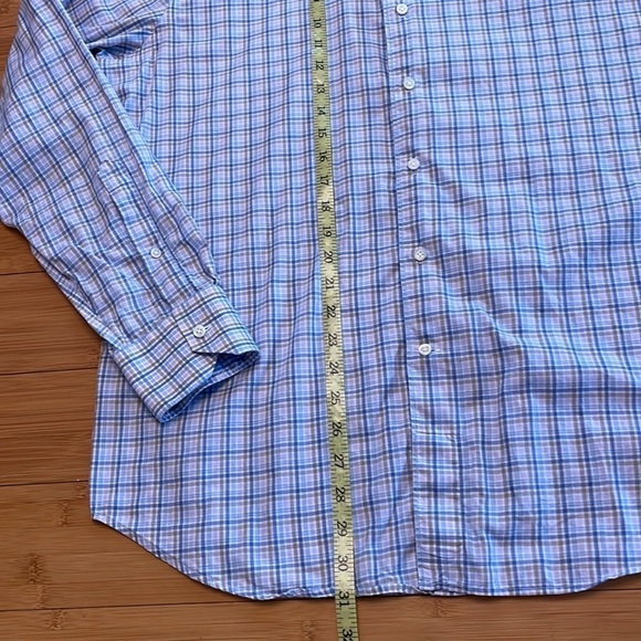 Peter Millar Men’s Button Up Shirt Size Large Plaid Long Sleeve Blue Tan - Picture 10 of 10